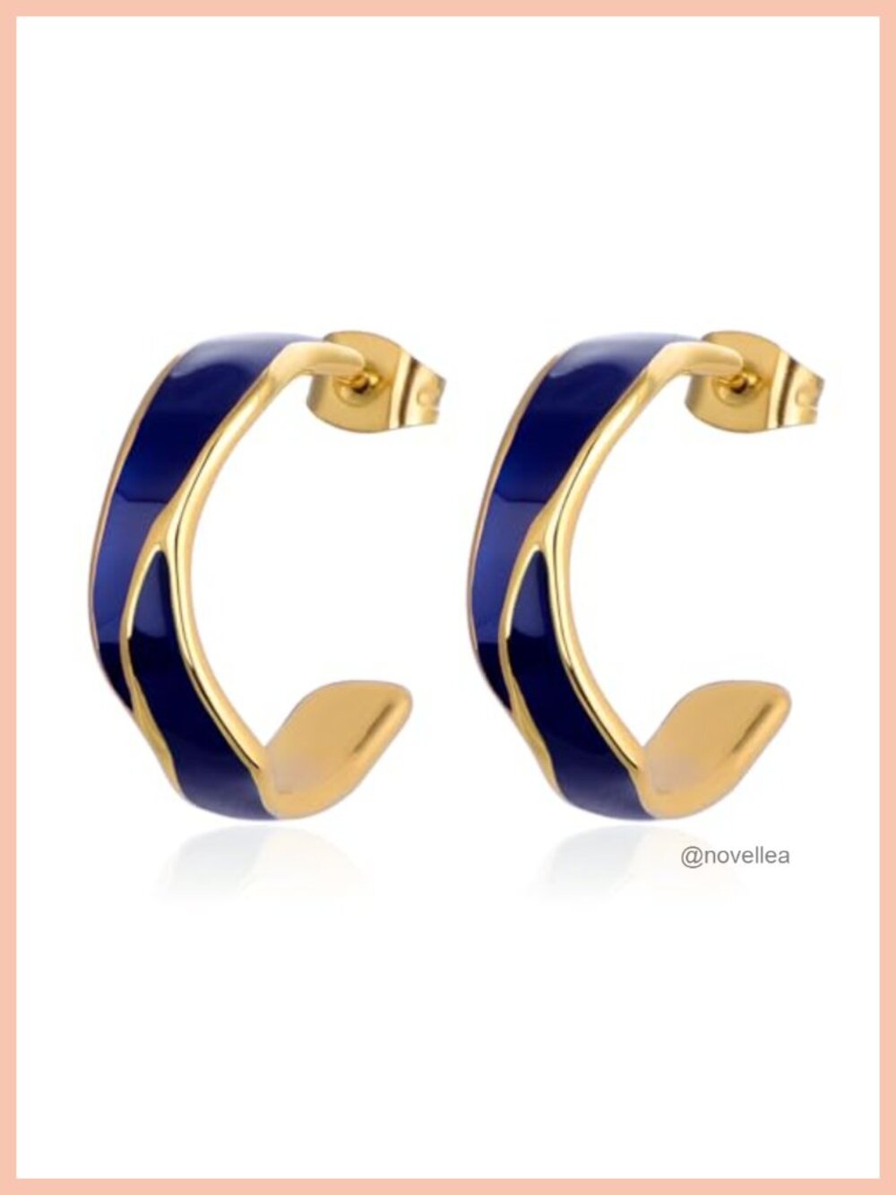 18k Gold Plated C-Shaped Enamel Hoop Earrings Stainless Steel Hypoallergenic